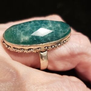 XL Oval Emerald & Silver Ring, Sz 8, NWOT, Handmade In India, The Land Of Jewels